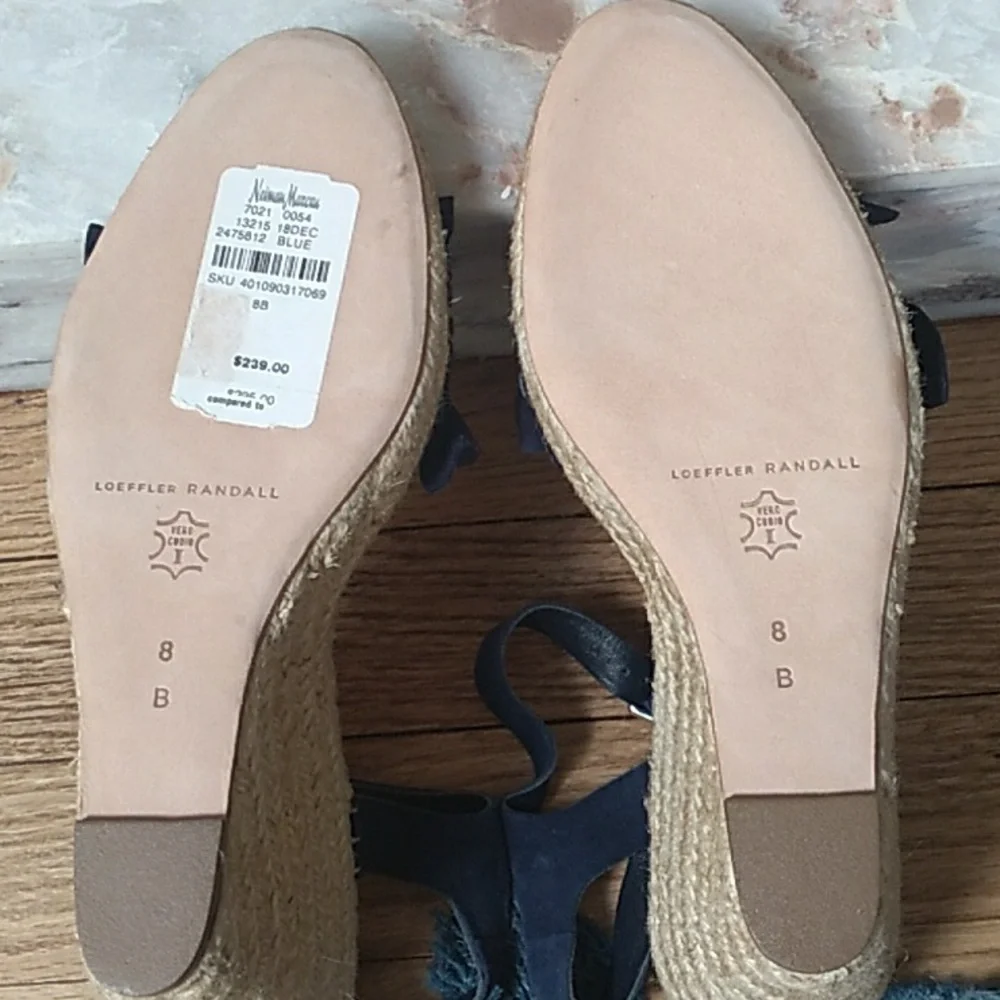 Loeffler Randall Navy Ruffle Espadrille Wedges with Ankle Strap
